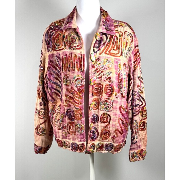 Jackets & Blazers - Boho‎ Embroidered Sequin Jacket Quilted Festival Hippie Artwear Womens L